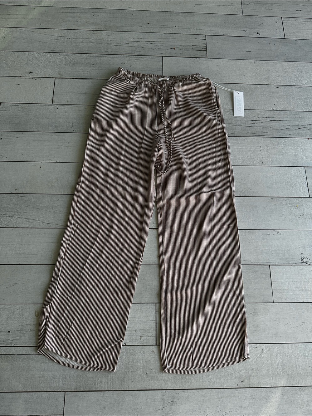 Sienna Sky Men's Ribbed Wide-Leg Joggers in Brown Stripe